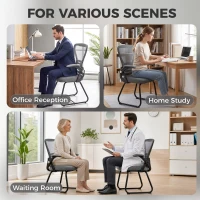 HOMCOM Office Chair, Ergonomic Desk Chair No Wheels with Mesh Backrest and Steel Legs for Home Conference Room, Dark Grey(m-8)