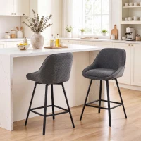 HOMCOM Bar Stools Set of 2, 64 cm Modern Linen-Touch Fabric 360° Swivel Counter Height Bar Chairs, Dark Grey(m-2)