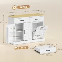 HOMCOM Tilt Out Trash Cabinet with Charging Station, Kitchen Island with Storage, 57 Liter Hidden Rubbish Bin Storage, White(m-3)