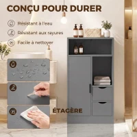 HOMCOM Meuble de salle de bain, meuble de rangement étroit avec 2 tiroirs, compartiments ouverts, 50x25x100cm, gris(m-7)