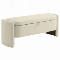 HOMCOM Banc Bout de Lit Banquette, 118x42x45cm, Banc de Rangement Rembourré en Tissu Bouclé, Pieds en Bois d'Eucalyptus, Crème(m-16)