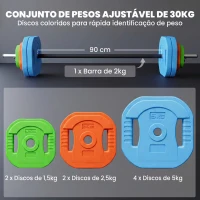 SPORTNOW Conjunto de Pesos Ajustável 30 kg com Barra em Aço Discos e Fechos(m-4)