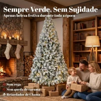 HOMCOM Árvore de Natal nevada com luzes LED 200 cm, abeto Fraser, ramos articulados, base metálica dobrável, verde e branco(m-4)
