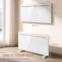 HOMCOM Smart Panel Heater Wall Mounted/Freestanding, Electric Heater with Weekly Timer, Open Window & Anti-Frost, 2000W, White(m-3)