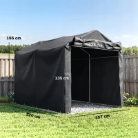 Outsunny 2.2 x 1.6 m Garden Storage Tent, Waterproof Anti-UV Portable Shed with Roll-up Zipper Door, Galvanised Outdoor Storage Shelter Carport  for Firewood, Garden Tools, Black(m-3)