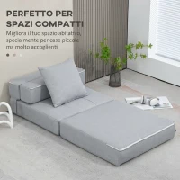 HOMCOM Divano Letto, con Cuscino Lavabile, Tessuto Effetto Lino Traspirante per Casa Lettura, Grigio Chiaro(m-6)