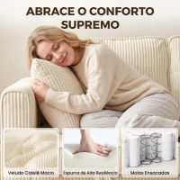 HOMCOM Sofá modular em L de 235 cm com arrumação e ottoman em bombazina, creme(m-5)