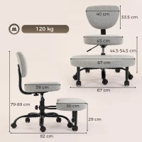 HOMCOM Scaun de Birou Ergonomic pentru Stat cu Picioarele Încrucișate, Rotire 360° cu Roți, Gri Deschis(m-3)