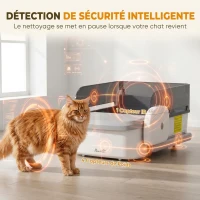 PawHut Litière Chat Autonettoyante Design Ouvert avec Râteau Contrôle TUYA Sécurité Anti-Pincement Bac 10L 72x54x31cm Gris(m-5)