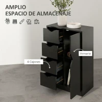 HOMCOM Armario de Salón con 4 Cajones 1 Puerta y Estante Interior Mueble de Almacenaje Multiusos 54x29x83 cm Negro(m-5)