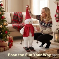 HOMCOM 2ft Singing Skiing Santa Claus, Standing Christmas Animated Santa Figure with Ski Board, Poles, Sound/Touch Activated(m-6)