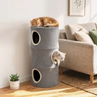 PawHut Cat House for Indoor Kittens, Cat Condo with Removable Washable Cover, Modern Barrel-Shaped Kitty Cave Bed(m-2)