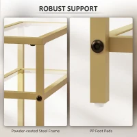 HOMCOM 3-Tier Side Table, Narrow End Table with Storage Shelf and Tempered Glass Tabletop for Small Spaces, Bedroom, Living Room, Entryway, Gold Tone(m-6)