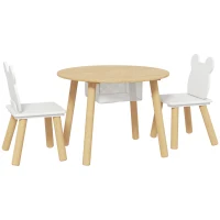 AIYAPLAY Conjunto Infantil de Mesa y 2 Sillas de Madera con Respaldo en Forma de Oso y Espacio de Almacenaje para Niños 3-6 Años(m-1)
