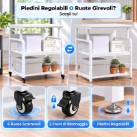 HOMCOM Supporto per Stampante 3 Ripiani con Ruote in Acciaio Bianco(m-7)