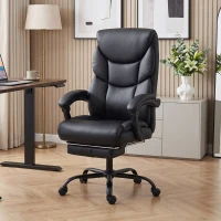 HOMCOM Executive Office Chair, 180kg Big and Tall PU Desk Chair with Linked Armrests, Pocket Spring Cushion, Adjustable Height, Rocking Function, 165° Reclining Backrest, Footrest, PU Casters, Black(m-14)