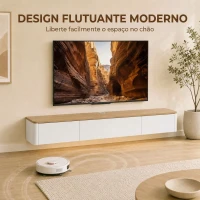 HOMCOM Móvel para TV Suspenso com LED RGB, Tomadas, Armário e 2 Gavetas, para TV até 65", 140x24x20 cm, Branco(m-4)