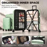 HOMCOM 3-Piece Suitcase Set, Hard Shell Carry On & Checked Luggage Set with TSA Lock, 20/24/28 Inch, Green(m-6)