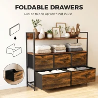 HOMCOM Chest of Drawers, Bedroom Fabric Dresser with 5 Drawers, Storage Organiser Unit with Open Shelves, Rustic Brown(m-6)
