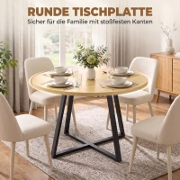 HOMCOM Runder Esstisch für 4 Personen Runder Küchentisch Stahlgestell 100cm Natur Schwarz(m-7)