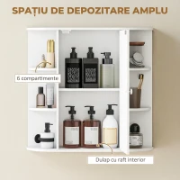 Homcom Dulapior Baie cu Oglinda – Lemn Alb 66×17×63 cm(m-15)