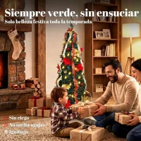 HOMCOM Árbol de Navidad Desplegable 150 cm con 70 Luces LED 11 Modos Mando a Distancia y Decoración Incluida Verde(m-4)