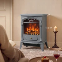 HOMCOM Freestanding Portable Fireplace, Electric Fireplace Stove Heater with 3D Flame Effect and Adjustable Thermostat, Grey(m-3)