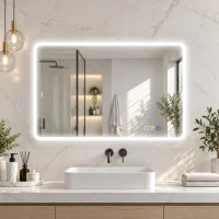 HOMCOM Oglindă de baie LED bluetooth 70 x 90 cm interruptor tactil lumină reglabilă 3 culori anti-abur memorie argintiu(m-8)
