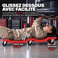 HOMCOM Chariot de Visite Mécanicien Planche à Roulettes Ergonomique Appui-Tête Rembourré et Range-Outils 101x46x12cm Rouge(m-5)