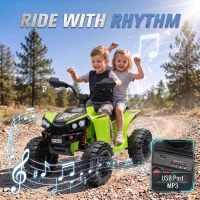 AIYAPLAY 24V 2 Seater Electric Quad Bike for Kids, Ride On Car ATV Toy w/ Forward Backward, for Boys Girls 3-8 Years, Green(m-8)