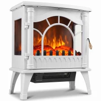 HOMCOM 3-Sided Glass Electric Fire Fan Heater, Electric Fireplace Stove Freestanding Log Burner with Flame Effect, White(m-14)