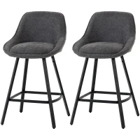 HOMCOM Bar Stools Set of 2, 64 cm Modern Linen-Touch Fabric 360° Swivel Counter Height Bar Chairs, Dark Grey(m-1)