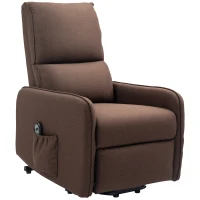 HOMCOM Fauteuil Relax Reclinable Électrique Releveur en Tissu Lin Télécommande Assise à Ressorts Repose-pieds Marron(m-8)