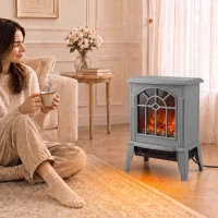 HOMCOM Freestanding Electric Fireplace, Electric Log Burner w/ LED Flame Effect, Overheating Safety System, 1000W/2000W, Grey(m-13)