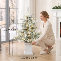 HOMCOM 3ft Prelit Flocked Christmas Tree, Artificial Snow Flocked Spruce with 100 Warm White LED Lights, 8 Modes, Green(m-3)