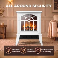 HOMCOM Freestanding Electric Fireplace, Electric Log Burner w/ LED Flame Effect, Overheating Safety System, 1000W/2000W, White(m-7)