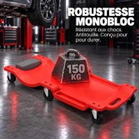 HOMCOM Chariot de Visite Mécanicien Planche à Roulettes Ergonomique Appui-Tête Rembourré et Range-Outils 101x46x12cm Rouge(m-4)