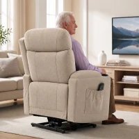 HOMCOM Riser Recliner Chair with Massage and Heat, Linen Electric Lift Armchair for Elderly with Spring Cushion, Beige(m-8)
