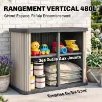 Outsunny Coffre de Rangement Extérieur 480 L, 2 Niveaux avec Portes Coulissantes Résistant aux UV, 120,5x59,5x92cm, Gris(m-4)