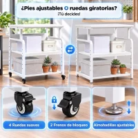 HOMCOM Soporte para Impresora con Ruedas 3 Niveles y Estante Ajustable 60x50x68 cmBlanco(m-7)