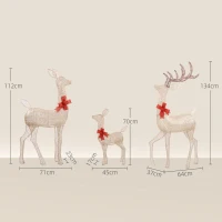 Outsunny Lighted Reindeer Christmas Decorations Outdoor, 3-Piece Light Up Deer Family Set of 3 with 283 LED Lights for Indoor, Lawn, Garden, Gold Tone(m-3)