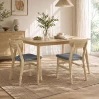 HOMCOM Lot de 2 Chaises de Salle à Manger, Chaises Cuisine, Assise Rembourrées en Lin, Dossier Incurvé, Gris et Bois Naturel(m-15)