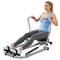 HOMCOM Máquina de Remo Hidráulico Dobrável com 4 Níveis de Resistência Ecrã Digital e Pedal Antiderrapante para Fitness em Casa Aço 129x70x70cm Preto e Prata(m-1)