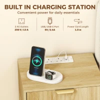 HOMCOM Modern Fluted Nightstand Set of 2, Bedside Table with Charging Station, Drawer and Open Shelf for Bedroom, Oak(m-4)