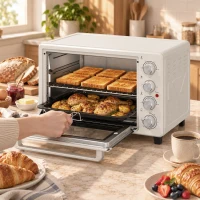 HOMCOM Horno Eléctrico de Sobremesa 32L 1600W con 3 Modos de Calor Temporizador Temperatura Regulable 52,2x38,1x33,5 cm Crema(m-10)