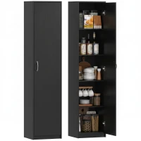 HOMCOM schlanker Küchenschrank mit 5 Regalen und verstellbarem Innenraum, aus Holz, 40x35x180 cm, Schwarz(m-8)
