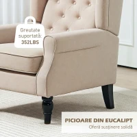 HOMCOM Fotoliu pentru Living în Stil Franțuzesc cu Șezut Tapițat și Perne din Catifea de Gheață, 74x86x102 cm, Bej(m-7)