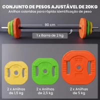 SPORTNOW Conjunto de Pesos Antiderrapante com Barra e 6 Discos 20 kg(m-4)
