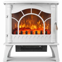 HOMCOM 3-Sided Glass Electric Fire Fan Heater, Electric Fireplace Stove Freestanding Log Burner with Flame Effect, White(m-1)