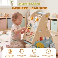 AIYAPLAY Wooden Baby Walker with Detachable Double-Sided Activity Board, Push Along Walker, Gift for Boys Girls 1-3 Years(m-9)